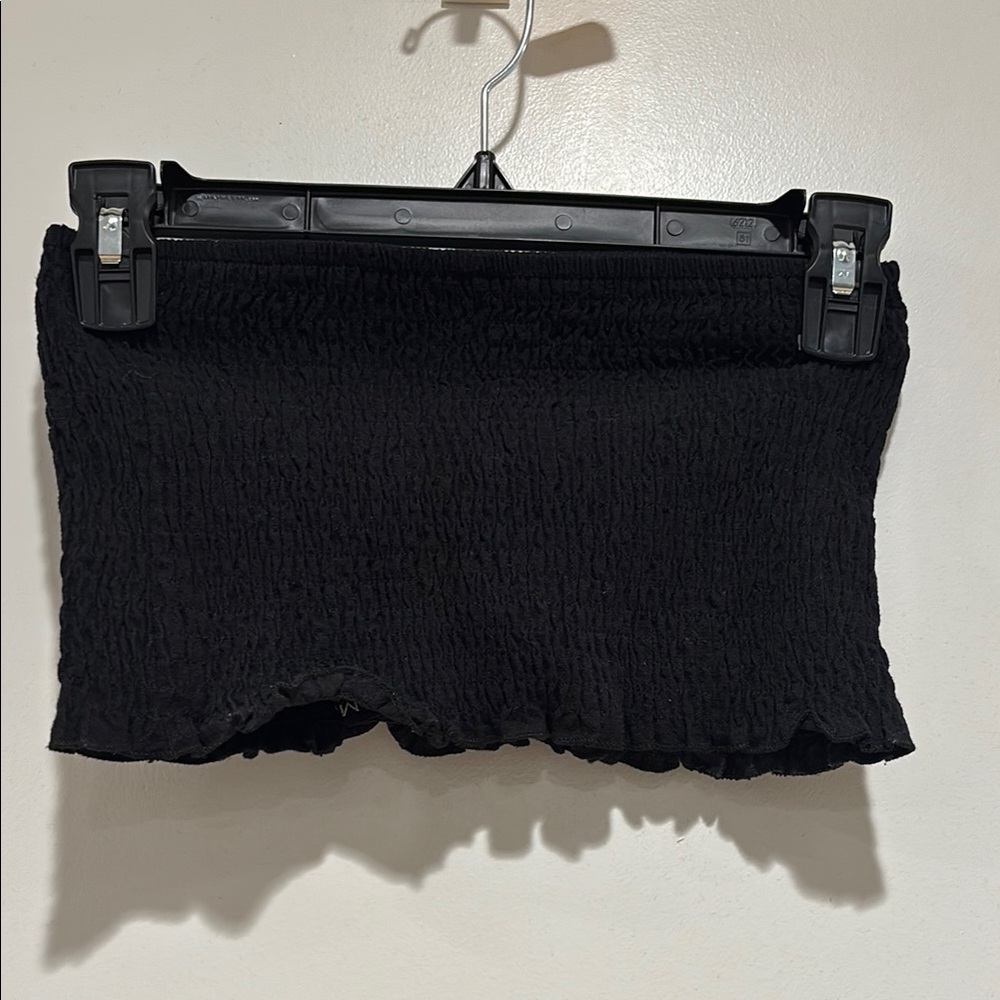 Black Smocked Mini Crop Top